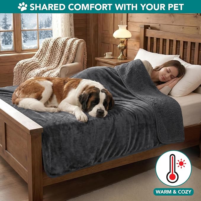 PetAmi Premium Waterproof Dog Blanket for Medium Large Dogs, Reversible Sherpa & Flannel Fleece, Leakproof Pet Throw for Couch Protection, Soft Plush Furniture Protector for Cats, Washable, 40x60 Grey