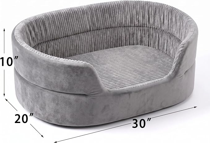 Large Dog Bed Cat Bed 20x30 Inch,Calming Pet Bed for Dogs & Cats,Machine Washable Dog Bed,Half-Enclosed Open-Top Velvet Anti-Anxiety Bed,Cozy Snuggle Bed (Grey)