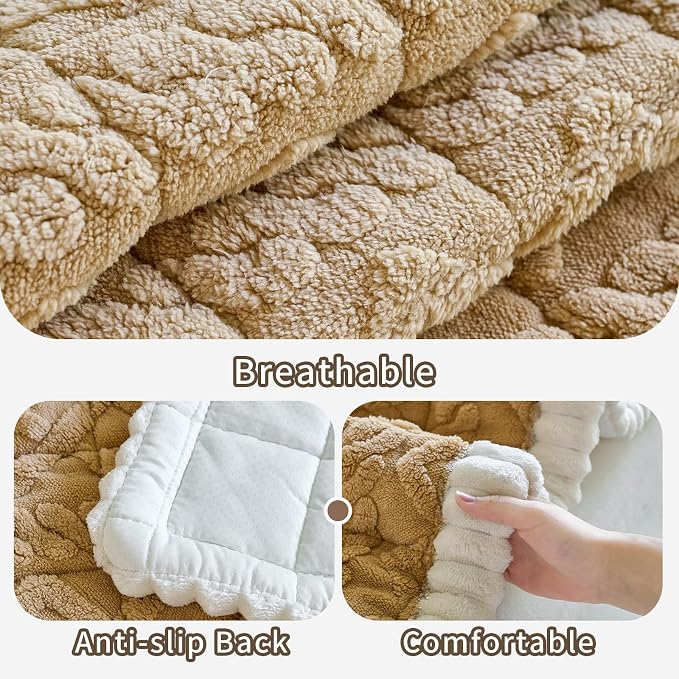 Fuzzy Couch Covers for Dogs, Non Slip Thick Dog Couch Cover Protector, Plush Pet Couch Covers for Sofa Washable, Soft Sofa Cushion Slipcovers Pet Friendly(1PC, Light Brown, 27.6”x59.1”)