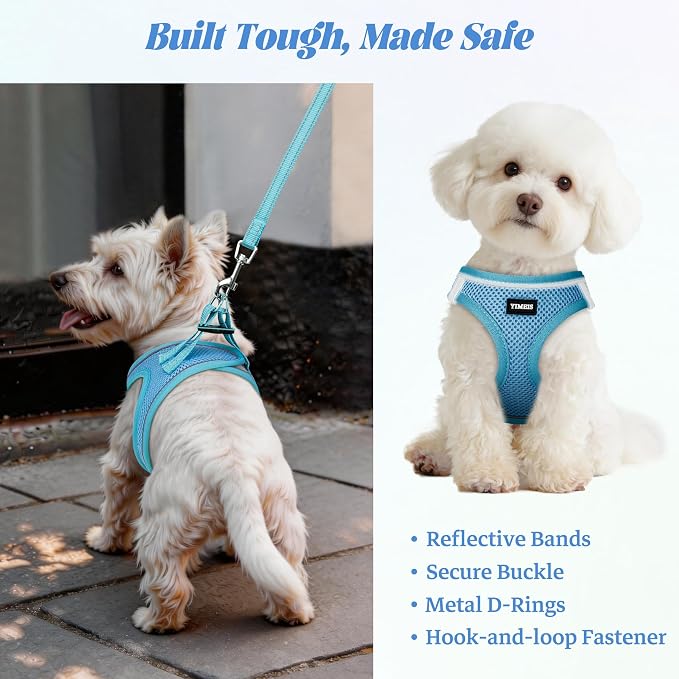 YIMEIS Dog Harness and Leash Set, No Pull Soft Mesh Pet Harness, Reflective Adjustable Puppy Vest for Small Medium Large Dogs, Cats (Sky Blue, Medium (Pack of 1)