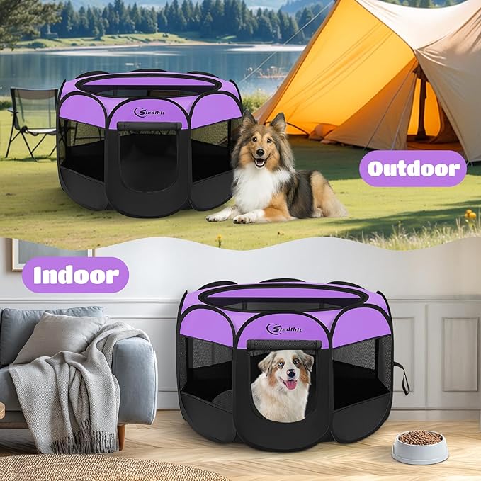 Siedihit Large Dog Playpen, Puppy Pet Playpen Indoor, Dogs Tent Crates Cage Indoor/Outdoor, Portable Pop Up Dog Kennel Playpen with Carrying Case for Dogs/Cats/Rabbits, Purple