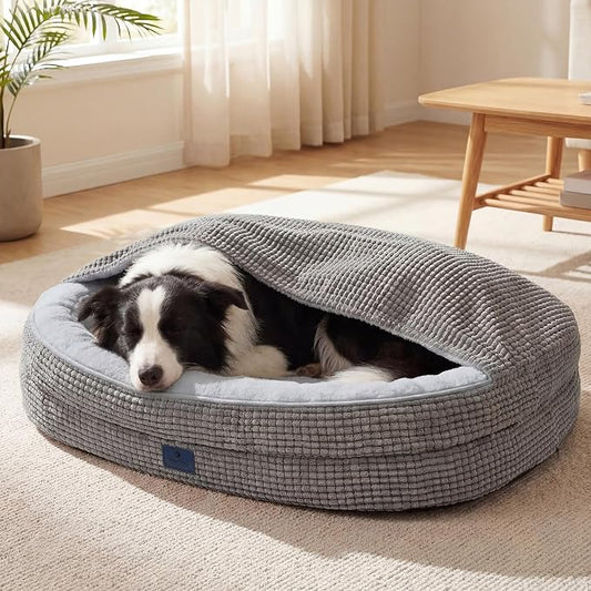 Veehoo 2 in 1 Dog Bed with Cover Cave, Large Dog Beds Indoor with Hooded Blanket, 42 inch Cozy Dogs Cave Bed with Removable Washable Cover for Large Size Dogs Up to 90 lbs