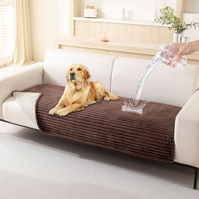 HAOMAIJIA Waterproof Couch Cover for Dogs Washable,Faux Fur Pet Couch Covers for Sofa,Soft Dog Bed Cover Non-Slip Couch Covers for 3 Cushion Couch Sofa Pet Friendly (Brown, 35" x 47" 1 Pack)