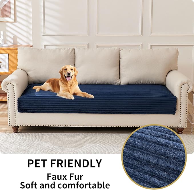 HAOMAIJIA Waterproof Couch Cover for Dogs Washable,Faux Fur Pet Couch Covers for Sofa,Soft Dog Bed Cover Non-Slip Couch Covers for 3 Cushion Couch Sofa Pet Friendly (Navy Blue, 23" x 23" 2 Pack)