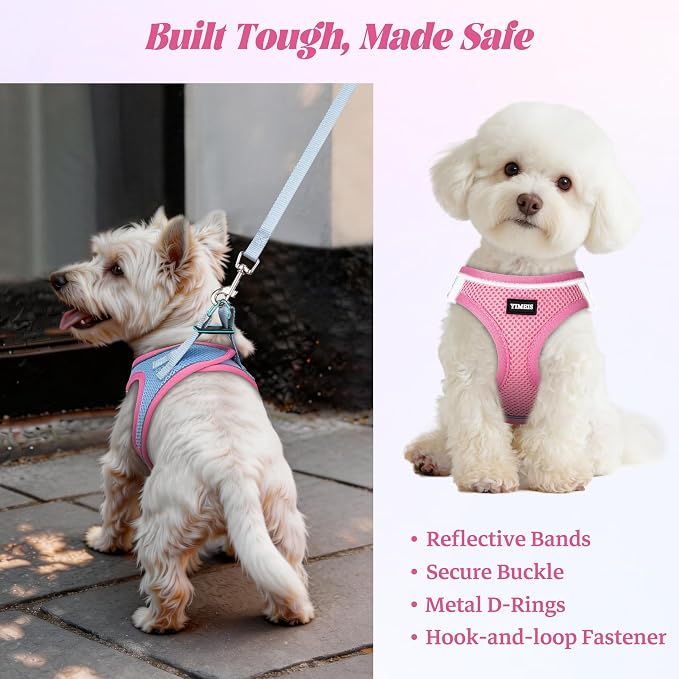 YIMEIS Dog Harness and Leash Set, No Pull Soft Mesh Pet Harness, Reflective Adjustable Puppy Vest for Small Medium Large Dogs, Cats (Pinkblue, Small (Pack of 1)