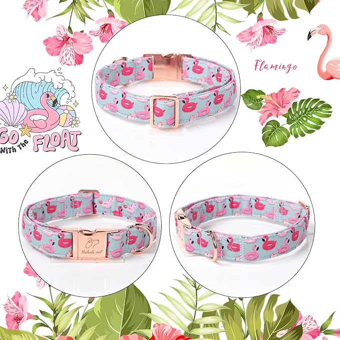 Adjustable Summer Dog Collar - Cute Pink Flamingo Dog Collars for Puppy & Tiny Dogs, Durable Boy Girl Dogs Heavy Duty Metal Buckle Collar XS