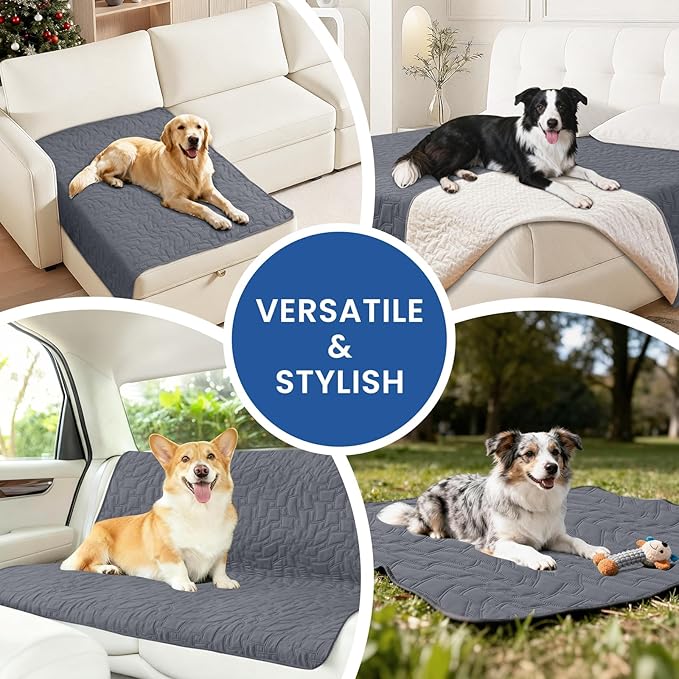 Waterproof Dog Bed Cover Pet Blanket, Soft Couch Cover for Dogs Washable, Non-Slip Dog Blanket Protect Furniture Couch Sofa Car for Puppy Large Dogs Cat (82x102 Inch, Dark Grey)