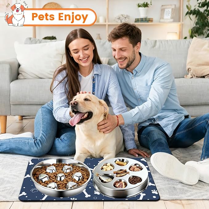 2 Pack Stainless Steel Slow Feeder Dog Bowls, Non-Slip Metal Pet Bowls for Fast Eaters, Anti-Gulping Bloat Prevention Dog Food Bowls, Easy to Clean for Small Breeds