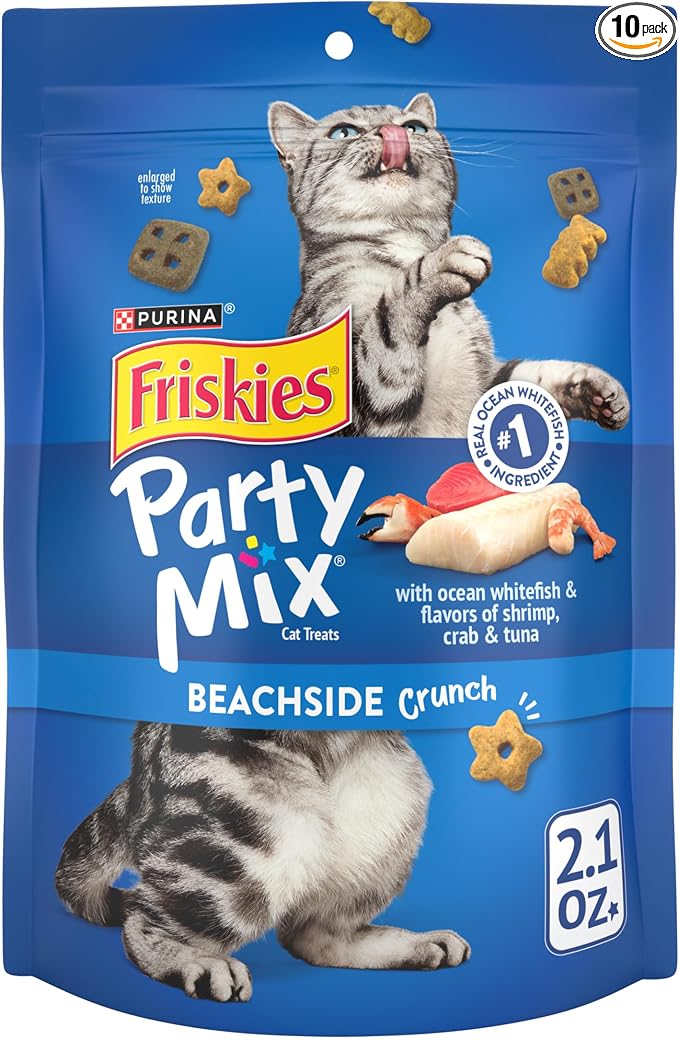 Purina Friskies Cat Treats, Party Mix Beachside Crunch - (Pack of 10) 2.1 oz. Pouches