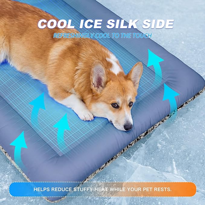 Dog Cooling Mat, Self Warming Cat Bed, Reversible Warm & Cooling Cat Bed, Winter Warm Cat Pad & Summer Cooling Cat Mat for Kittens & Small Dogs, Perfect for Crates, Beds & Sofas, Dark Blue, 18"x24"