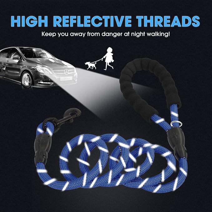 BAAPET 2/4/5/6 FT Dog Leash with Comfortable Padded Handle and Highly Reflective Threads for Small Medium and Large Dogs (6FT-1/2'', Navy Blue)