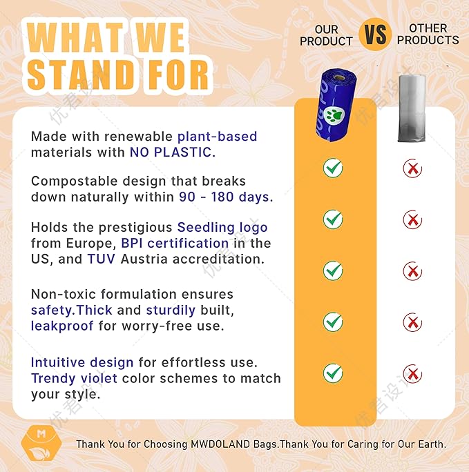 Compostable Dog Poop Bags BPI Certified Biodegradable Pet Waste Bags Leak-Proof Thickened and Opaque Eco Design (16 rolls 240 bags)