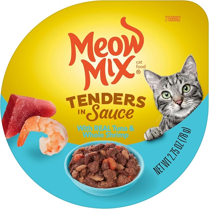 Meow Mix Tender Favorites with Real Tuna & Whole Shrimp in Sauce (Pack of 96)