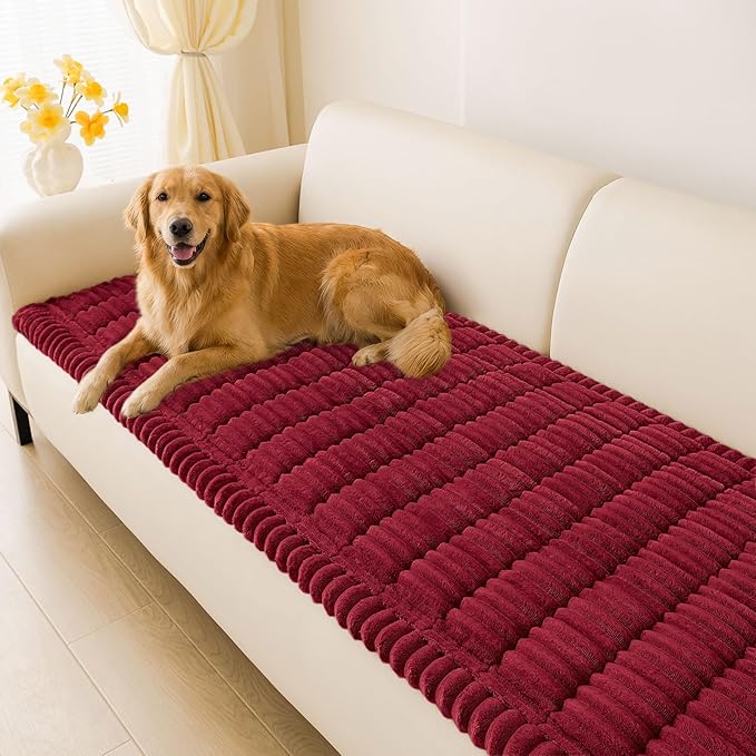 hyha Couch Cover for Dogs Washable, Non Slip Thick Flannel Sofa Protector, Pet Friendly Plush Furniture Cover for Sectional Sofa & Loveseat (Red, 27.6" x 95")