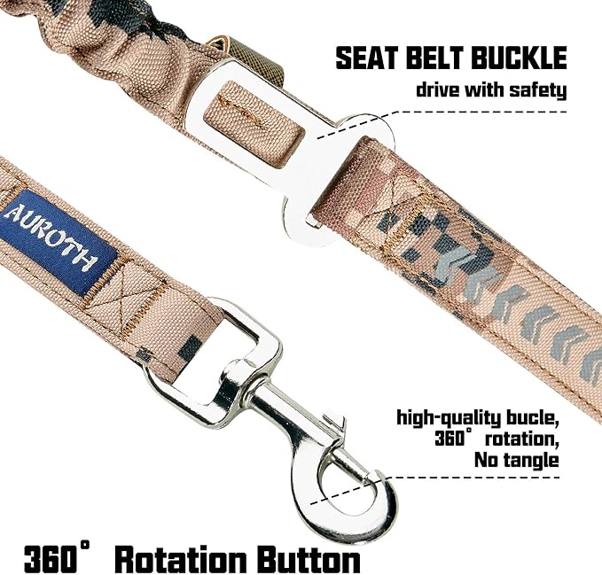 AUROTH Heavy Duty Dog Leash - Bungee, No Pull for Shock Absorption, Desert Camo for Medium Large Breeds, 6FT, 2 Padded Handles