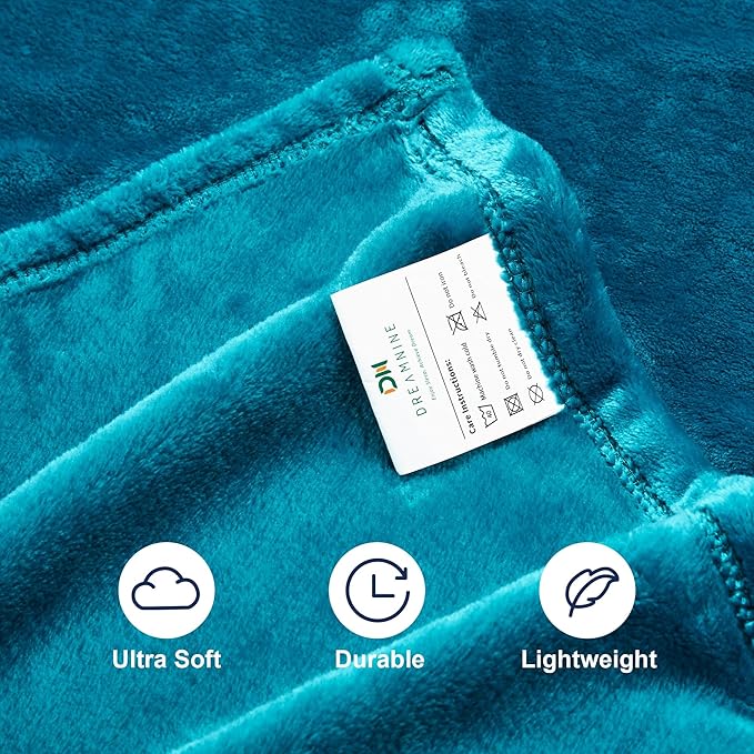 DREAMNINE Large Soft Fuzzy Flannel Fleece Throw Blanket for Couch Sofa 60" x 80", Decorative Solid Lightweight Velvet Bed Blanket, Luxury Cozy Shag Plush Microfiber Blankets for Bedroom,Twin Size,Teal