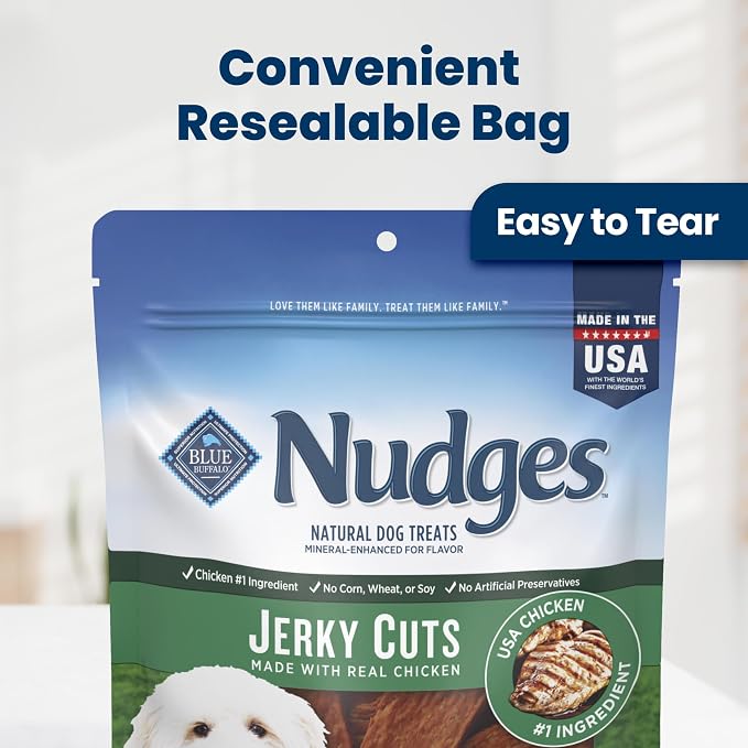 Blue Buffalo Nudges Jerky Cuts Dog Treats, Made in the USA with Natural Ingredients, Chicken, 10-oz Bag
