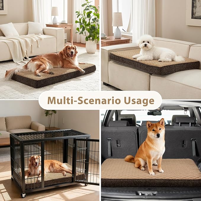 JOEJOY Orthopedic Medium Dog Bed, Washable Dog Crate Bed Medium Sized with Removable Cover, Egg Memory Foam Pet Beds, Brown, 29"x18"