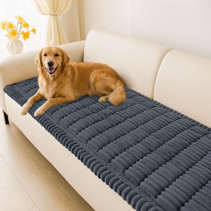 hyha Couch Cover for Dogs Washable, Non Slip Thick Flannel Sofa Protector, Pet Friendly Plush Furniture Cover for Sectional Sofa & Loveseat (Charcoal Grey, 35.4" x 70.9")
