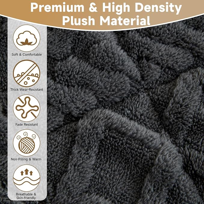 OTOB Couch Cover for Dogs Washable Pet Friendly, Non Slip Plush Fuzzy Love Seat Couch Covers Sofa Slipcovers, Geometric Jacquard Soft Pet Cushion Mat Furniture Protector (Dark Gray, 27.6" x 59.1")
