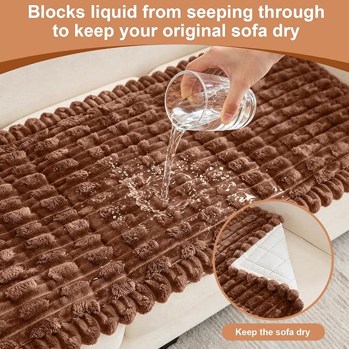 Waterproof Dog Couch Cover, Non Slip Pet Sofa Protector, Thick Fuzzy Couch Cover for Dogs, Machine Washable Furniture Protector, Scratch Resistant Pet Couch Mat(Light Coffee, 28" x 71"/70 x 180cm)