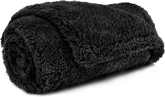 PetAmi Fluffy Waterproof Dog Blanket for Couch and Bed, Reversible Sherpa Pet Throw, Pee Proof Furniture Protector Sofa Cover, Washable Cat Blanket for Small Medium Dogs and Cats (Black, 29x40)
