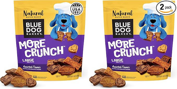 Blue Dog Bakery Dog Treats, Assorted Flavors | More Crunch Large | 11.2 oz | 2lb Bag | Pack of 2