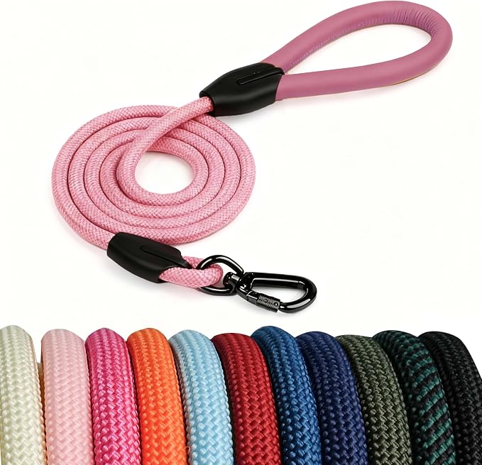Rope Dog Leash, 6FT Leash for Small Dogs, Comfortable Padded Handles, Pet Leashes, Dog Lead, Puppy Leashs, Dogs Harness Lead, Heavy Duty Rope for Small, Medium Dogs (Pink, 6 Feet)