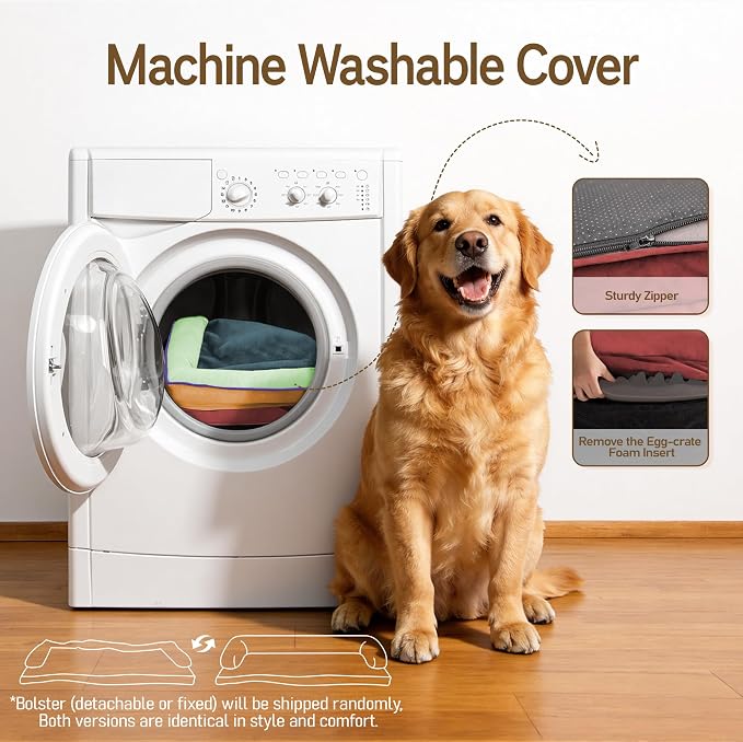 Comfort Expression Memory Foam Large Dog Bed Washable - Waterproof Orthopedic Dog Beds Pet Couch Sofa Bolster with Removable Cover Non-Slip Pet Sofa Couch, 36 x 27