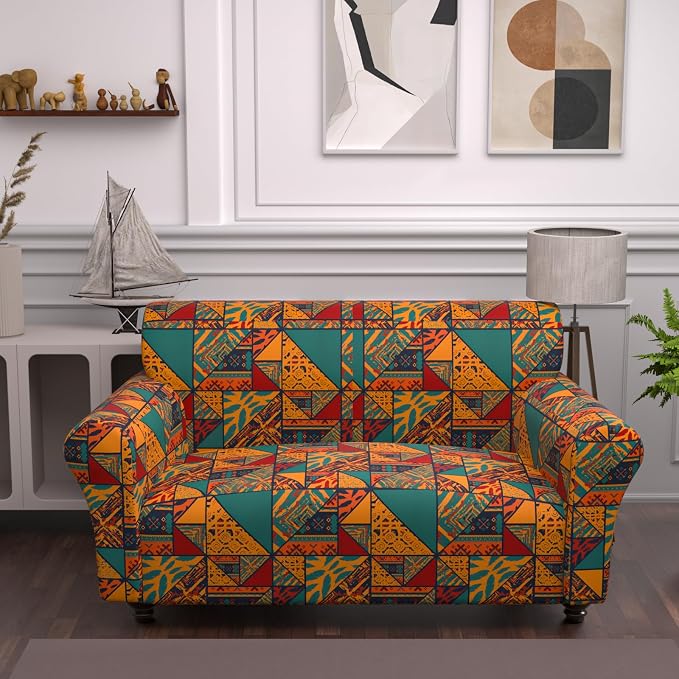Stretch Couch Covers for 2 Separate Cushion Couch Sofa - Floral Printed Couch Sofa Cover ,Washable Sofa Slipcover,Pet Friendly Furniture Protector with Elastic Bottom,Universal Fit for Home(Loveseat)
