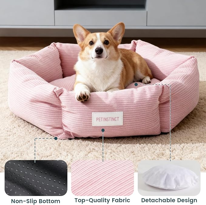 Medium Dog Bed, 30 Inch Washable Corduroy Dog Bed with Removable Cover & Anti-Slip Bottom, Durable Comfort for Medium to Large Dogs up to 45 lbs (Cream White)