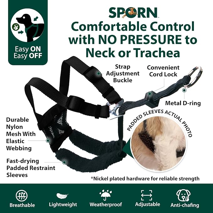 Sporn No Pull Dog Harness, Durable Nylon Mesh Harness for Large Dogs, No Choke Design, Padded Restraint Sleeves, Adjustable Fit, Easy On/Off, Large/XL for Extra Large Breeds, Black