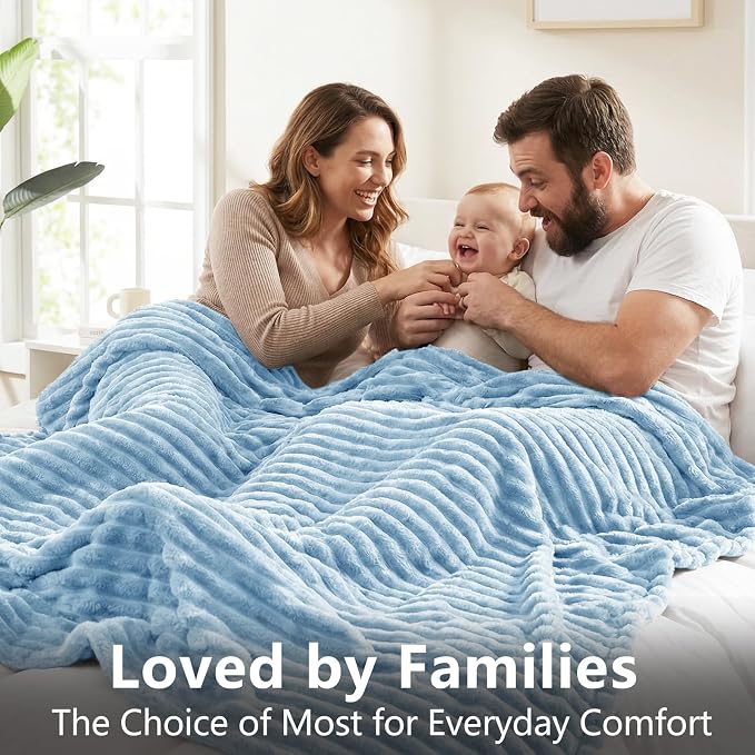 HIMEET Fleece Light Blue Twin Blanket for Bed - 300GSM Ribbed Soft Cozy Outdoor Blanket, Graduation Birthday Gifts for Women Men Teens, College Dorm Essentials Camping Throws, 60x80 Inches