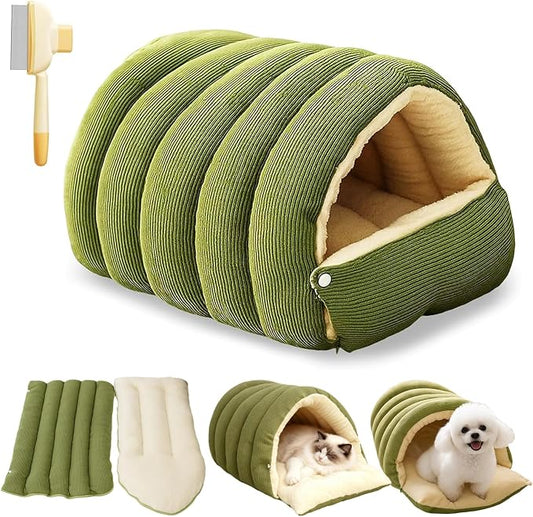 Cozy Monster Cat Bed, Cave Cat Beds for Indoor Cats, Cozy Pet Nest for Cats and Dogs,Self Warming,Cozy& Soft Plush,Anti-Slip & Durable,Removable Cushioned for Cat Small Dogs (Medium,Green)