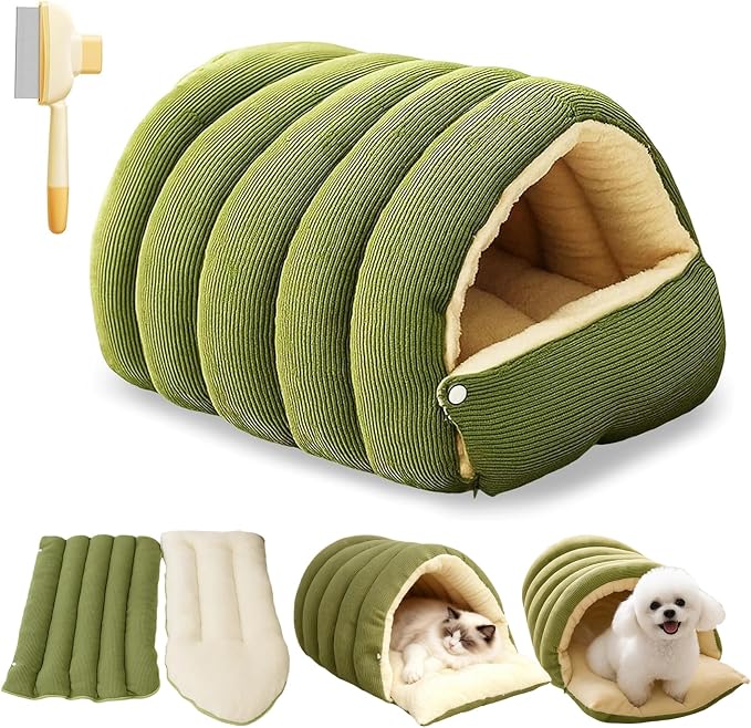Cozy Monster Cat Bed, Cave Cat Beds for Indoor Cats, Cozy Pet Nest for Cats and Dogs,Self Warming,Cozy& Soft Plush,Anti-Slip & Durable,Removable Cushioned for Cat Small Dogs (Large,Green)