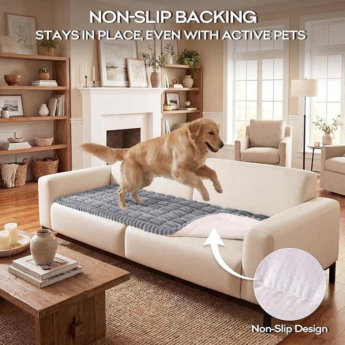 decorUhome Non-Slip Fuzzy Couch Cover for Dogs, Soft Thick Washable Pet-Friendly Protector, Sofa Slipcover for 3 Cushion Couch Sofa, Grey, 27.6" x 70.9"