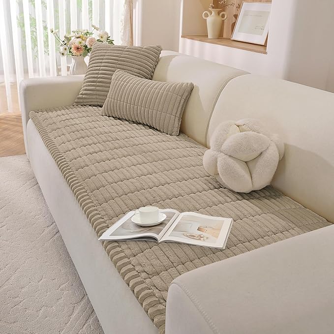 Fuzzy Pet Couch Covers for Dogs Washable, Thick Couch Covers for 2 Cushion Sofa Pet Friendly, Non Slip Plush Dog Couch Cover for for Sectional, Loveseat (Brown, 27.6" x 27.6")