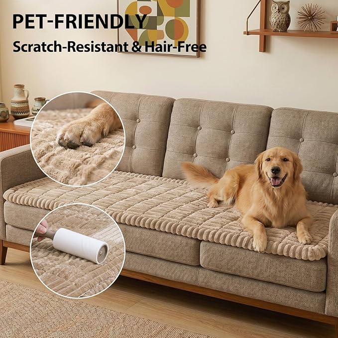 Fixwal Waterproof Dog Couch Cover, Washable Non-Slip Pet Couch Covers for Sofa, Leak-Proof Sofa Protector for Dogs, Pet Friendly Thick Soft Fuzzy Furniture Cover (Coffee, 27.6" x 59.1")