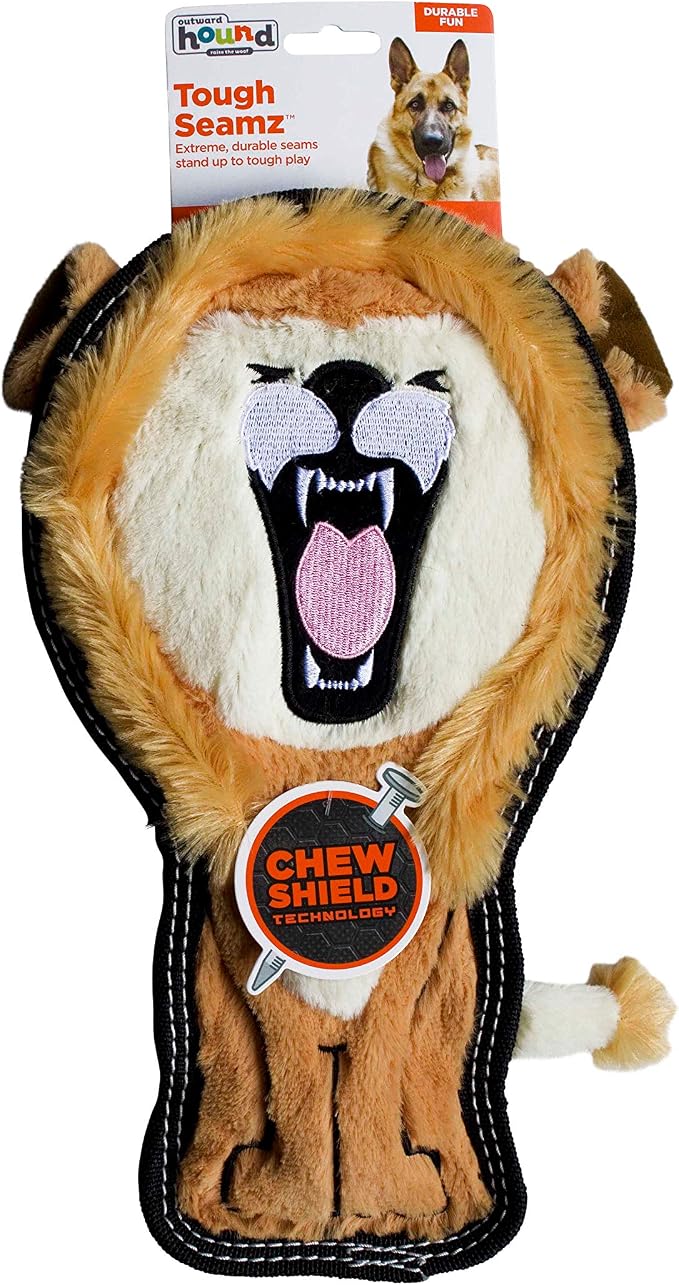 Outward Hound Tough Seamz Lion Plush Dog Toy, Medium