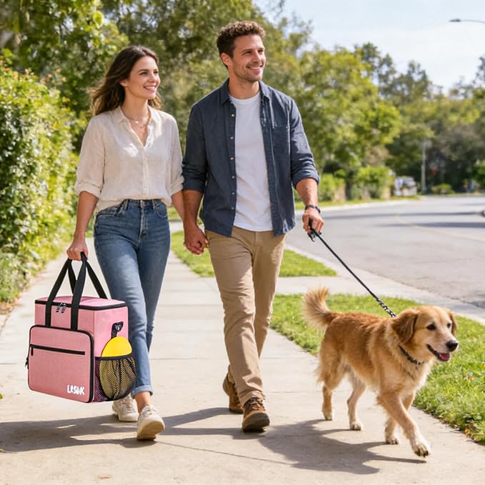 5 Set Dog Travel Bag for Supplies, Dog Lovers, Large Pet Travel Kit Includes 2 Food Containers, 2 Collapsible Bowls, Pink