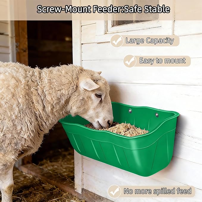 Hanging Goat Feeders,Chicken Feeder Waterer,Large Feed Trough 7.5 Quart 2 Pack,Hanging Fence Feed Trough for Poultry Livestock,Green