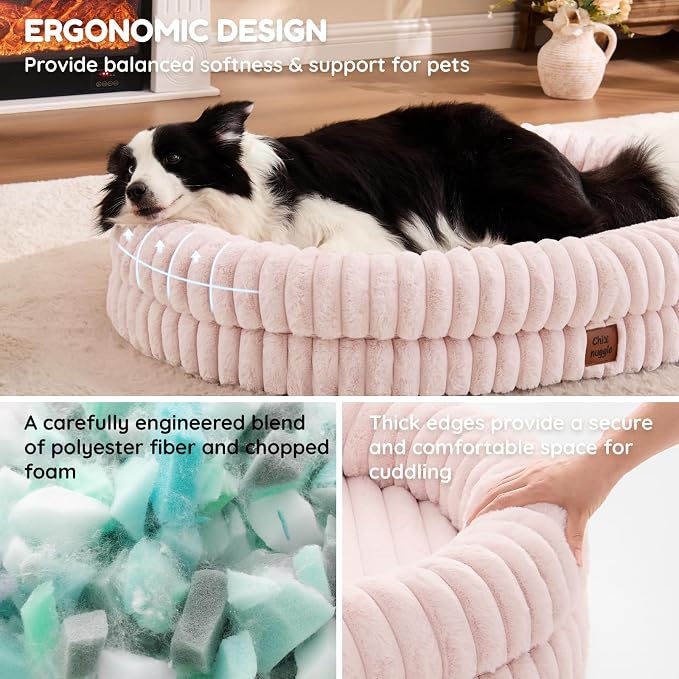 ChiXnuggle Orthopedic Dog Bed for XL Dogs, Waterproof Faux Rabbit Fur Dog Couch with Egg Crate Foam Support and Washable Removable Cover, Bolster Pet Sofa with Non-Slip Bottom, 41x30x7, Pink
