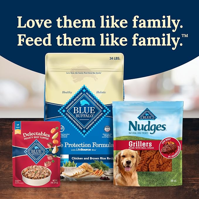 Blue Buffalo Delectables Natural Wet Dog Food Toppers, Hearty Beef Cuts in Gravy, 3-oz (24 Pouches)