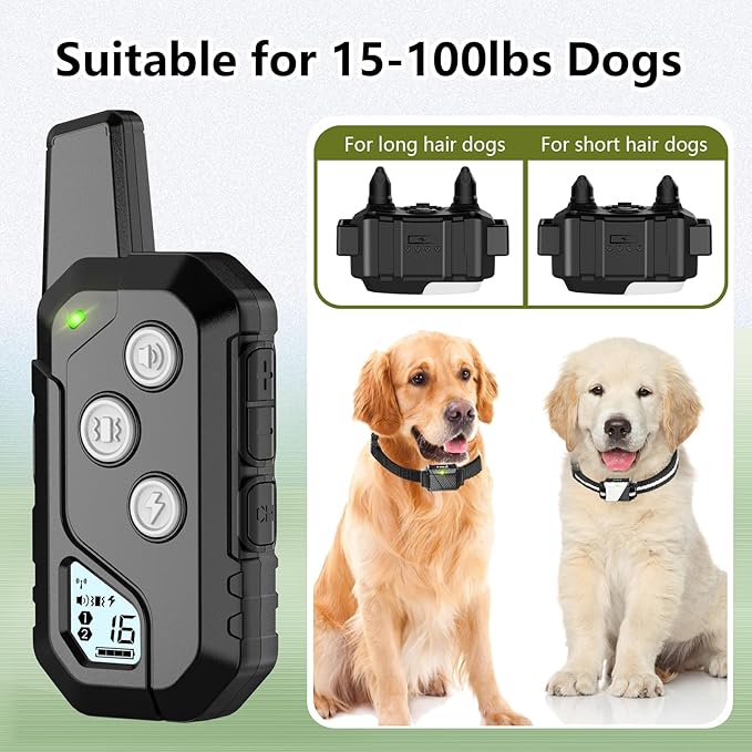 Shock Collar for Dogs, Dog Training Collar with Remote Control for 2 Dogs, 3 Training Modes with Beep, Vibration and Satic, Waterproof, Rechargeable for Large Medium