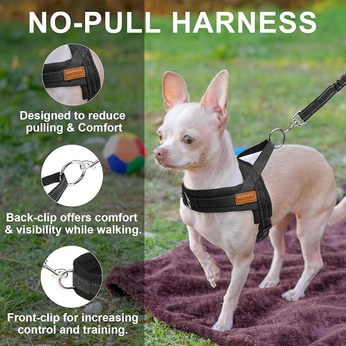 BEAUTYZOO Dog Harness for Large Dogs, No Pull Dog Harness and Leash Set, Soft Escape Proof Puppy Vest Harness with Handle, Reflective Lightweight Step in Harness for Girl Boy Dogs, Black L