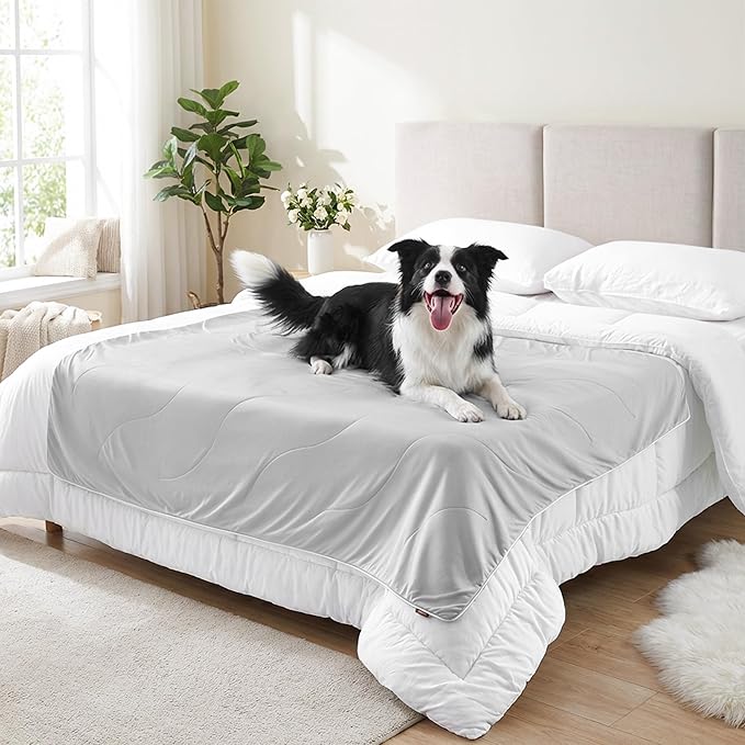 ZOMISIA Cooling Blanket for Large Dogs - Breathable Air-Core Fill Lightweight Pet Mat, Soft Cold Blanket Washable for Summer, Grey, 50"x60"