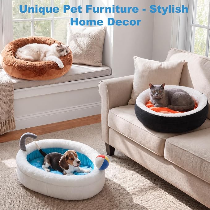 Cat Bed for Indoor Cats, 22" Washable Round Pet Bed for Cats & Small Dogs, Bathtub Soft Fluffy Calming Bed for Kitten and Puppy with Anti-Slip Base