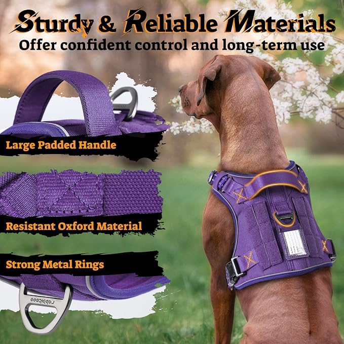rabbitgoo Tactical Dog Harness for Large Dogs No Pull Adjustable Military Vest with Handle MOLLE Reflective Heavy Duty Dog Vest for Walking Training Hunting Outdoor Working Medium Size Dog Purple XL