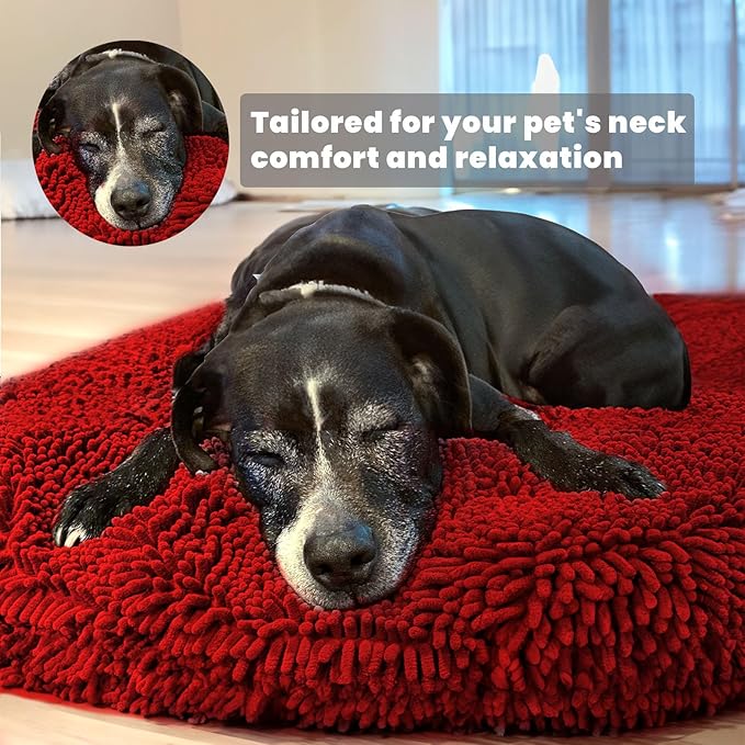 Muddy Mat®Cloud K-9 Bed for Dogs & Cats, Soft & Relaxing Donut Dog Bed, Chenille Material, Removable Cover, Washable & Dryer Safe–Red Medium(35'x35')
