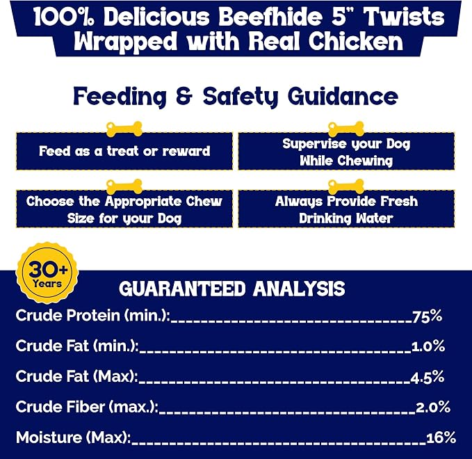 Beefeaters Beefhide 5in Twist Sticks with Real Chicken 1.41 Ounce (Pack of 12) - Dog Rawhide Chews for Clean Teeth & Training, High Protein Dog Treat Chews, Chicken Wrapped Rawhide Sticks